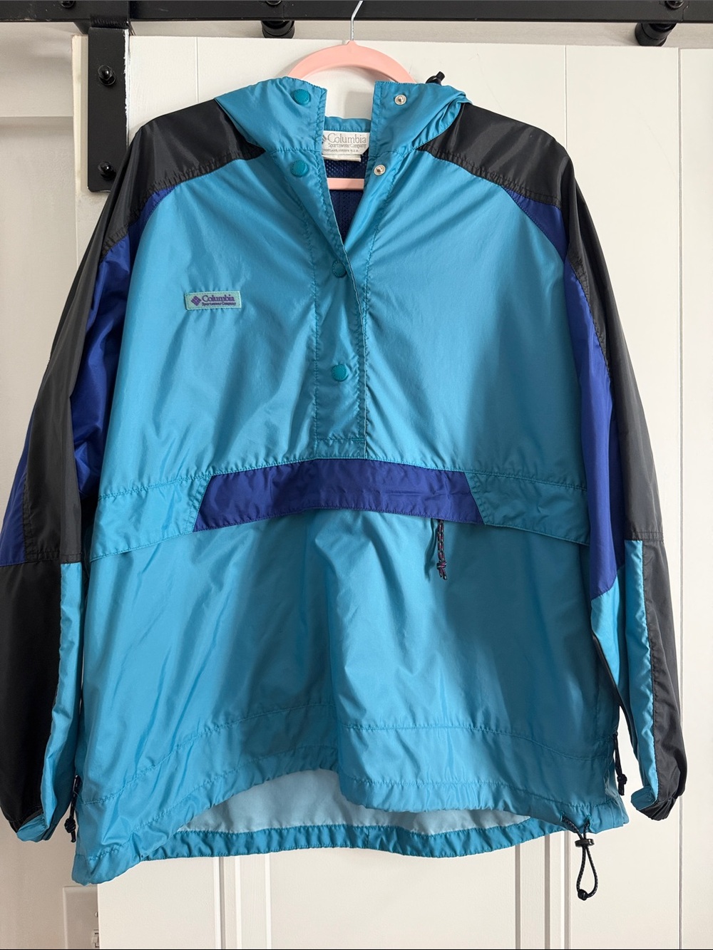 Vintage Columbia Teal and Navy Pullover Windbreaker